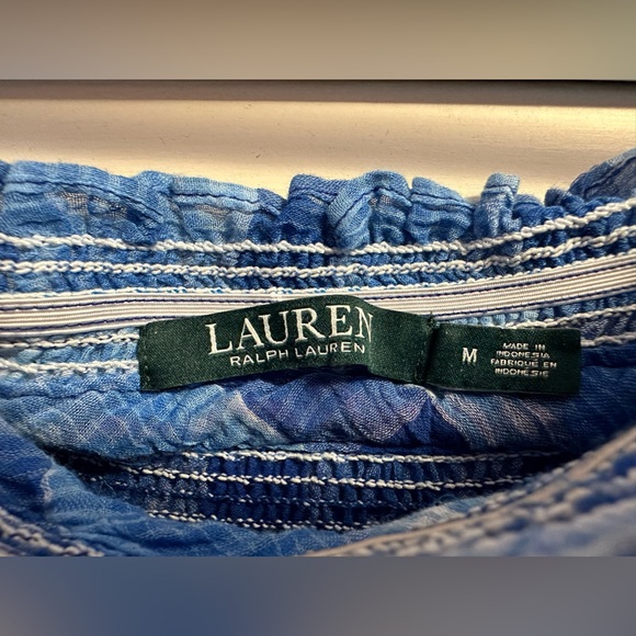 Lauren Ralph Lauren womens top blue off shoulder short sleeve shirt size Medium - Picture 3 of 7